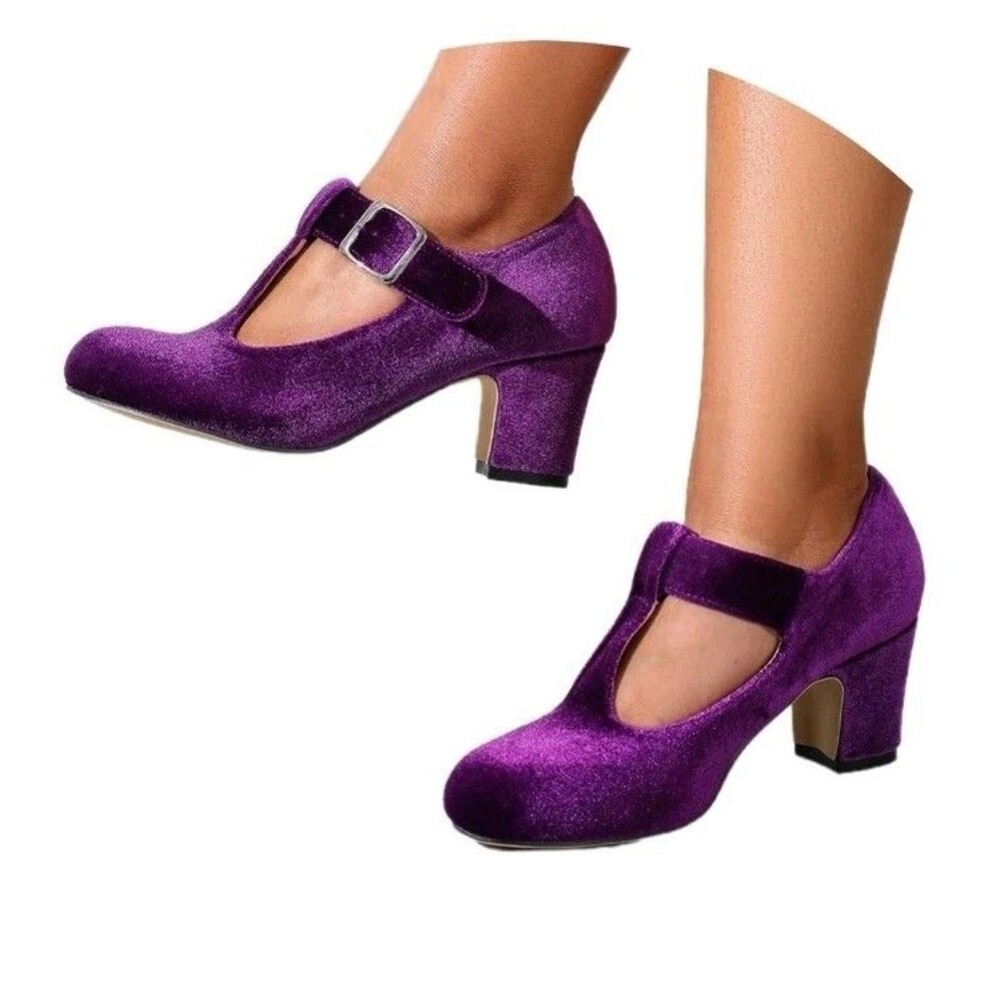 Mary Jane Velvet Purple Block Heels Drag Queen Costume Velvet Women Sz 11 Men 9